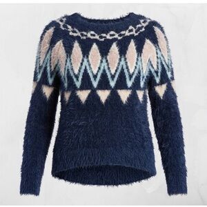 Faire Isle Fuzzy Thick Knit Eyelash Boatneck Sweater Size Xsmall